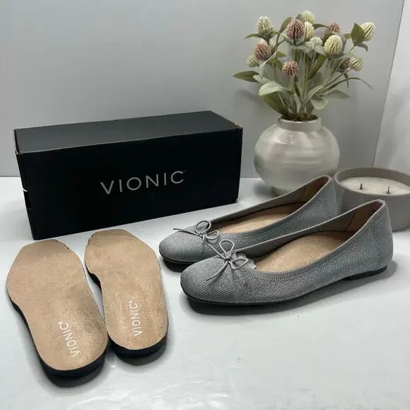 Vionic Klara Knit Square Toe Flats Silver Women's 7 Narrow Comfort Arch Support - Picture 11 of 11